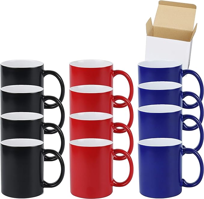 Ceramic 15oz Sublimation Coffee Mug in White Box, Color Changeable 3 Assorted Colors, Case of 24