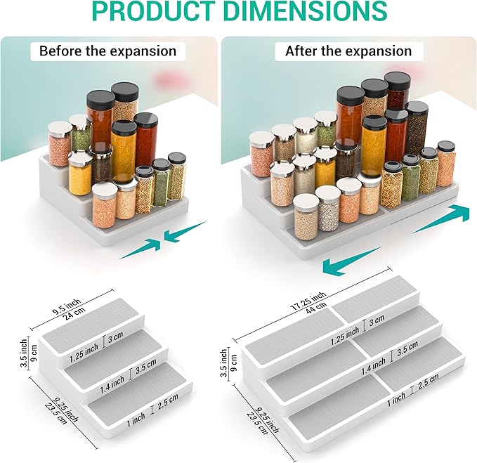 Yan & Hin Pack of 2, 3-Tier Spice Racks, Expandable and Non-Skid, Ideal as Medicine Cabinet Organizers, Kitchen Shelf Pantry Organizer, and Seasoning Organizer, Canned Food Organizer,Species Organizer