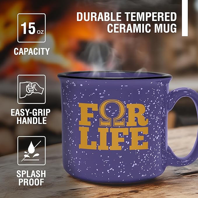 BBGreek Omega Psi Phi Fraternity Paraphernalia - Official Vendor - 15 oz Ceramic Campfire Mug - Omega For Life