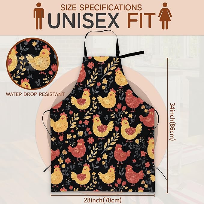 Cooking Apron for Women and Men,Adjustable Chef Bib Apron with 2 Pockets, Water and Oil Resistant for Kitchen Use