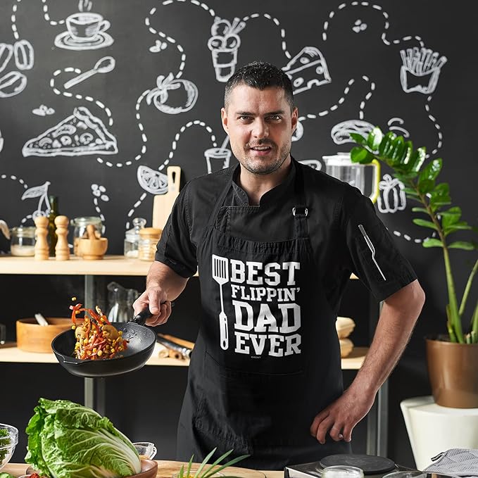 100% Cotton, Black Funny Aprons for Men, Dad, Husband - Birthday, Father’s Day Grilling Gifts for Papa, Husband.
