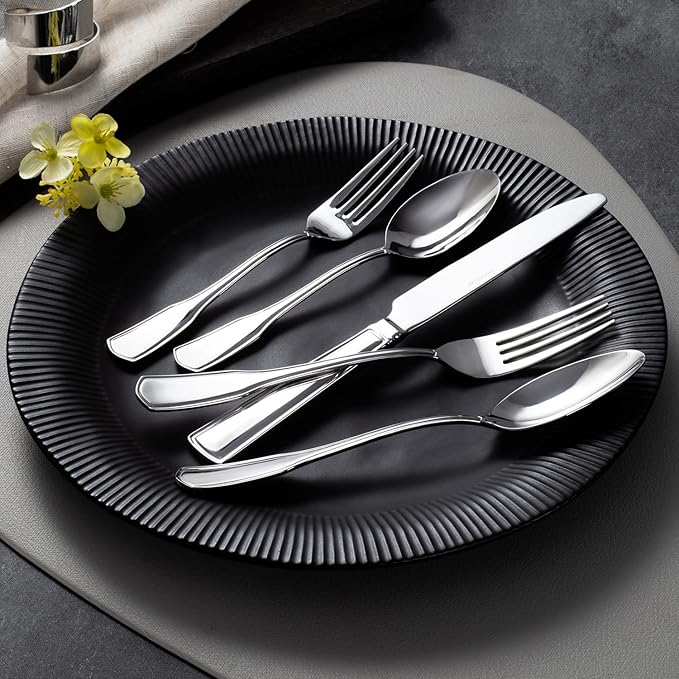 KINGSTONE 40-Piece Silverware Set, 18/10 Stainless Steel Flatware Set for 8, Tableware Cutlery Set, Utensil Sets for Home Restaurant, Mirror Finish, Dishwasher Safe