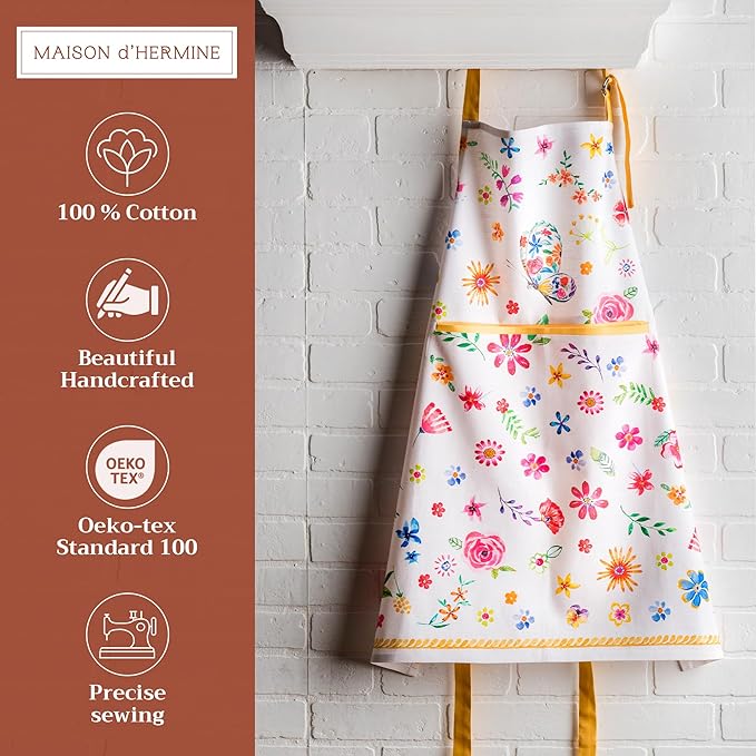 Maison d' Hermine 100% Cotton Apron for women with Pocket Kitchen Chef Apron for Men Cooking Gardening Server Waitress