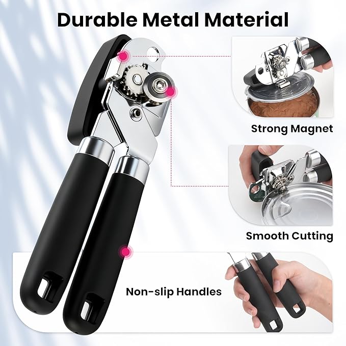 Valuable 7 Pcs Canning Essentials Bundle — 1 Pack Magnetic Can Opener & 2 Packs Can Strainers & 4 Packs Silicone Can Lids, Fit for 3.0''|3.2''|3.5''|4.0-inches Cans, Holiday Kitchen Gadgets