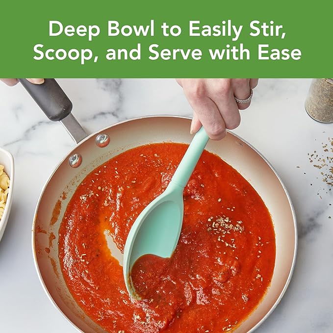Tovolo Flex-Core Non-Stick All Silicone Deep Spoon Kitchen Utensil for Mixing and Serving – Heat-Resistant, Dishwasher Safe & BPA Free - Aqua