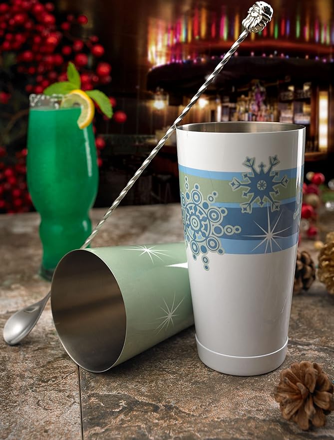 Barfly Holiday Snowflakes Cocktail Shaker Tin Set
