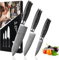 Wakoli Mikata 3-Piece Damascus Knife Set – Professional Kitchen Knife Set with VG10 Core, 67-Layer Damascus Steel and Ergonomic Micarta Handles – Premium Kitchen Knives Gift Set in Elegant Box