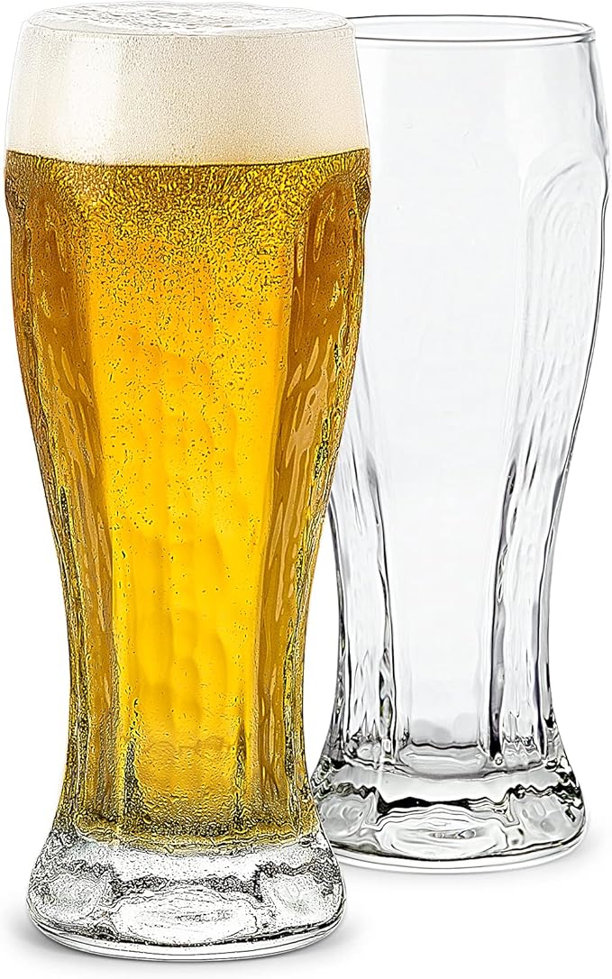 LUXU Beer Glasses, Hexagon Shape Pilsner Glasses set of 2,16oz Crystal Craft Wheat Beer Glasses,Lead-free Weizen vase for Drinking LAGER,Pint glasses for ALE,Premium IPA glasses,Great Gift Idea.