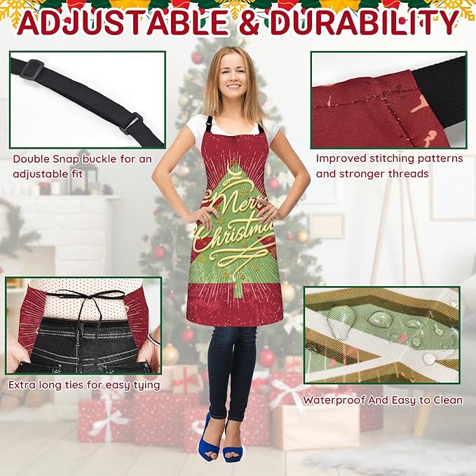 4 Pack Funny Christmas Kitchen Aprons for Women Men Adjustable Cooking Chef Aprons Waterproof Bib Aprons Cute Xmas Party Gift