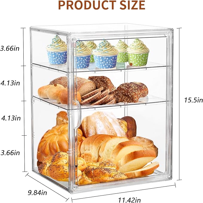 Bread Box for Kitchen Countertop Pastry Display Case 4 Layers Adjustable Clear Bread Storage Container with Magnetic Door Bread Box Bakery Display Case Bread Holder 2 Pack