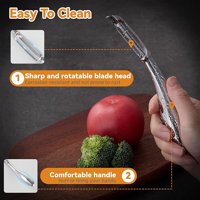 Vegetable Peeler, Stainless Steel Peeler for Kitchen, Apple Peeler Smooth Curved Handle, Double Blades, Ultra Sharp, Fruits & Veggie Peeler, Non Rustic and Non Toxic, I Shap Kitchen Aid Peeler