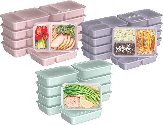 Bentgo Prep 60-Piece Meal Prep Kit - Reusable PFAS & BPA-Free Food Containers, 1-Compartment, 2-Compartment, & 3-Compartments - Microwave, Freezer, & Dishwasher Safe (Floral Pastels)