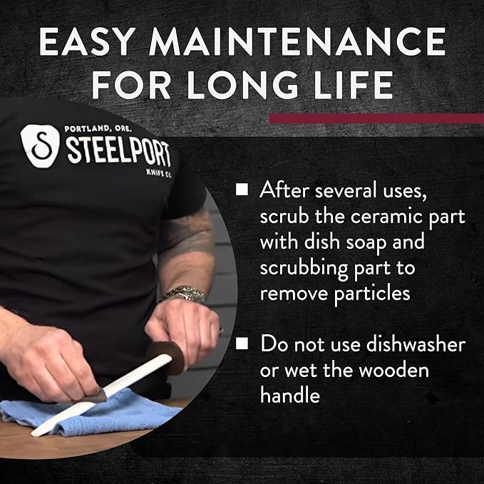 STEELPORT 12 inch Oval Ceramic Honing Rod | Professional Knife Sharpener Rod with Oregon Black Walnut Handle, Safety Guard | Premium Blade Sharpener For All Knifes | Ideal Gift for Chefs, Home Cooks