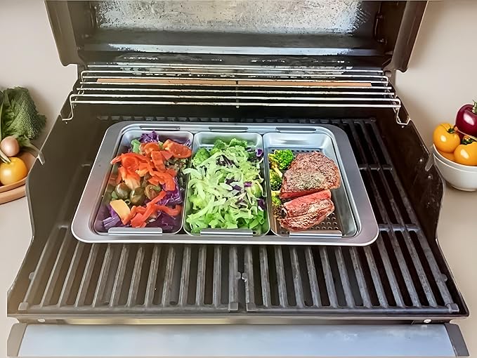 5 Pack Grill Basket for Outdoor Grill, Heavy Duty Stainless Steel Vegetable Grill Pans, Serving Tray BBQ Serving Platters with Holes for Grill Fish,Vegetable,Meat,Prep Food Veggie and Seafood