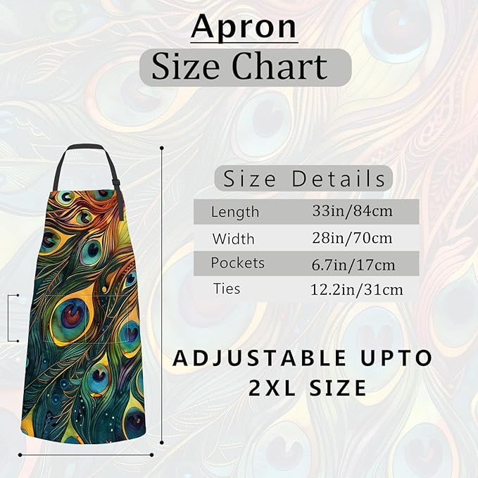 Peacock Apron,Oxford Fabric Adjustable Kitchen Apron with 2 Pockets,Waterproof Cooking Aprons for Men Women Mom Wife Dad,Ideal Gifts for Coffee House,Shop,Baking,BBQ,Housewarming,28x33in