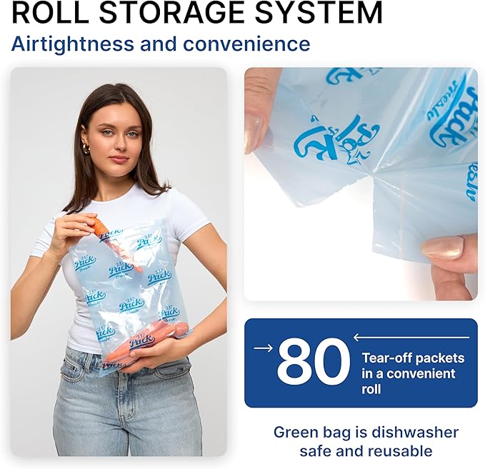 Freshpack 247 Food Bags Roll – Tear-Off Bags on a Roll, Reusable, Helps Keep Food Fresh up to 3× Longer – Biodegradable, BPA-Free, UV-Shielded, SGS Tested - 10×14 inches (1 gallon)