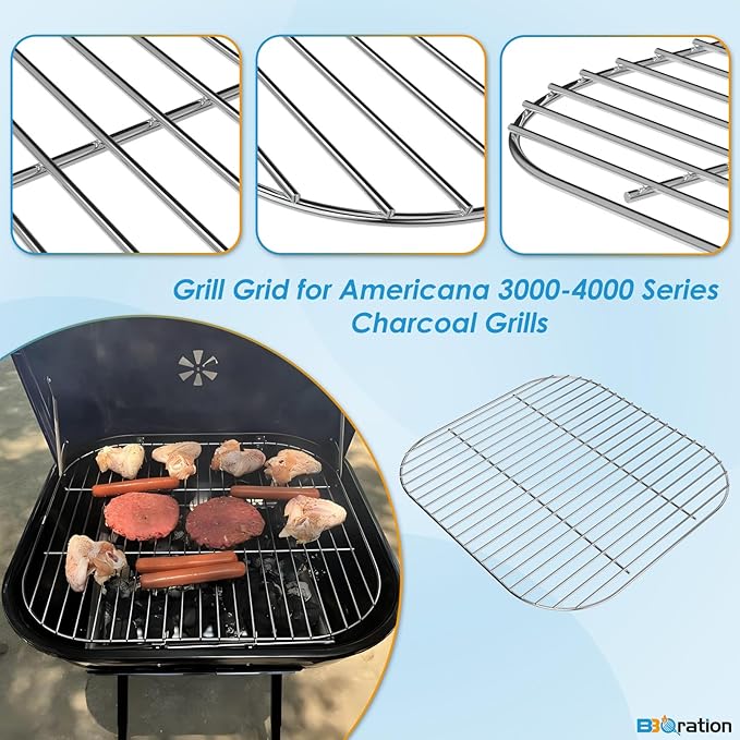 Replacement Parts for Americana 3000-4000 Series Charcoal Grill Walk-A-Bout, Swinger, Sizzler and Traveler Series Grill Parts, Cooking Grate and 1040.8.001 Ash Pan