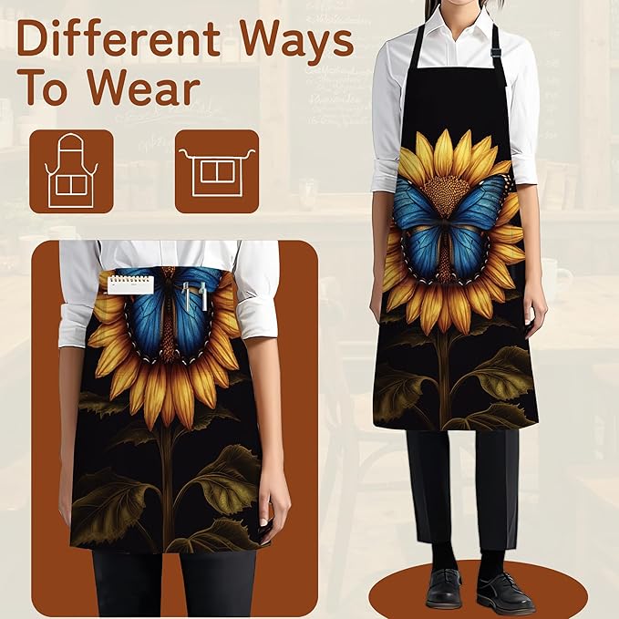 Adjustable Kitchen Apron with Pockets for Women and Men,Soft Chef Apron for Cooking, BBQ, and Grill