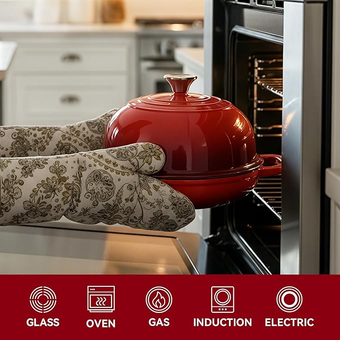 4.5 QT Dutch Oven for Bread Baking, Cast Iron Bread Oven for Sourdough, Enamelled Bread Dutch Oven with Lid, Heavy-Duty Non Stick Bread Pot, Red