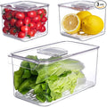 vacane Fresh Produce Saver for Refrigerator, 3 Pcs Food Fruit Lettuce Keeper Containers, Salad Vegetable Storage Organizers Stackable, BPA-free Stay Fridge Storage Containers