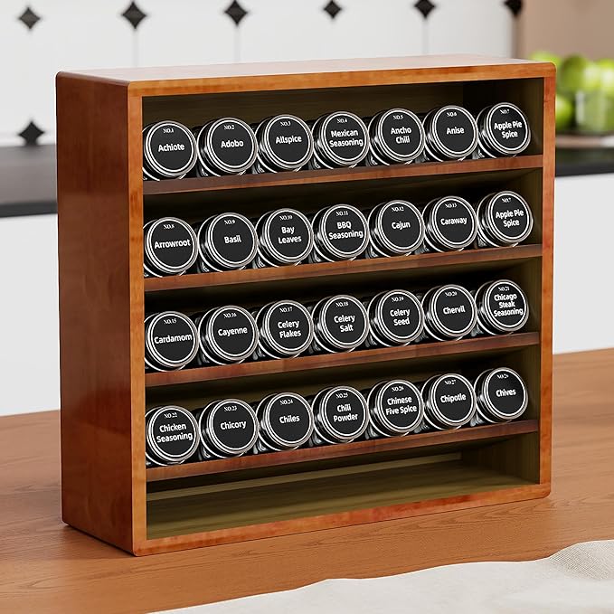 Orimade 4 Tier Spice Rack Organizer for Cabinet, Freestanding Bamboo Seasoning Rack for Countertop, Cupboard, Pantry, Kitchen, 13.18 x 4.13 x 12.2 inches(Spice Jars Not Included), Bronze