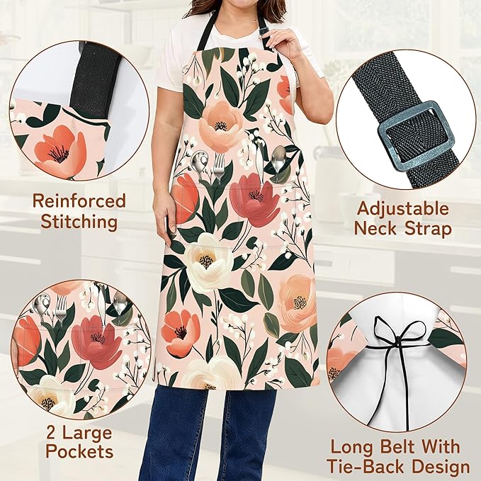 Apron with Pockets for Women, Adjustable Kitchen Cooking BBQ Chef Apron, Gifts for Mom Birthday, or Holidays