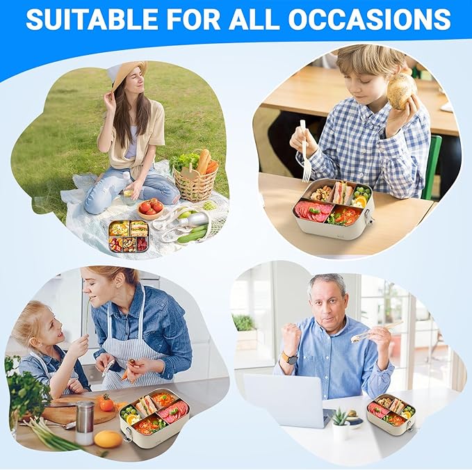 Leakproof Stainless Steel Bento Box (1600ml/54oz) with 5 Sealed Compartments, Metal Lunch Container for Women Adult, Metal Food Storage Lunch box for Work, Travel