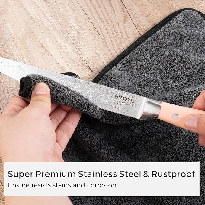 Elihome Large Dishwasher Safe Cutting Board Set with 5-piece Premium Stainless Colorful handle Steel Knife Set
