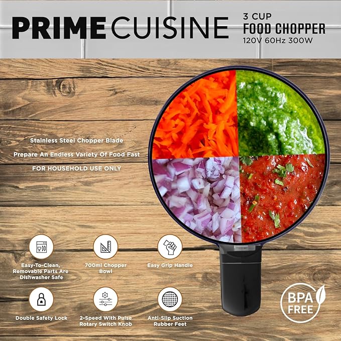 Electric Vegetable Chopper & Food Processor, 3 Cup Capacity, For Mincing, Emulsify and Puree (Burgundy)