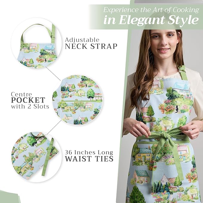Maison d' Hermine 100% Cotton Apron for women with Pocket Kitchen Chef Apron for Men Cooking Gardening Server Waitress