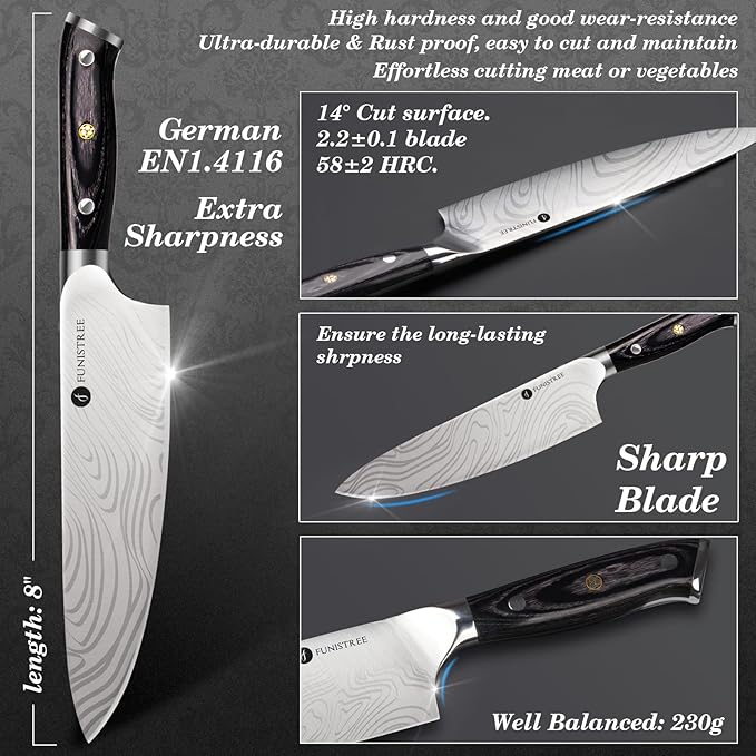8 inch Professional Chef Knife, Sharp Kitchen Knife, German High Stainless Steel EN1.4116, Gifts for Men Women Him Husband Dad, Christmas Anniversary Birthday Gift from Wife Daughter Son