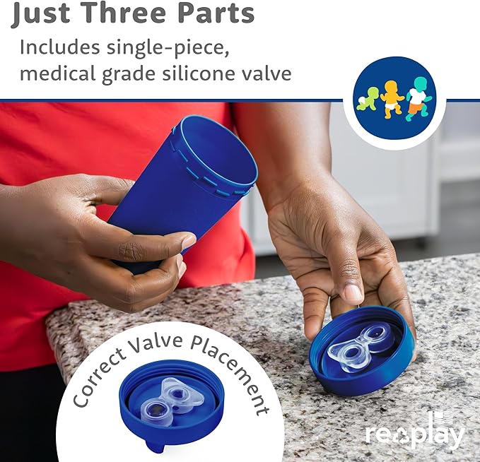 Re-Play Spill-Proof Sippy Cups - Reusable 10 Oz Set of 4, Dishwasher & Microwave Safe, Made in USA, True Blue