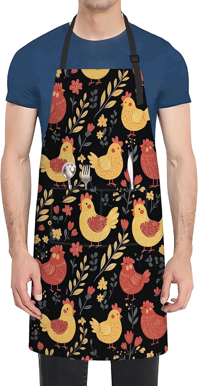 Cooking Apron for Women and Men,Adjustable Chef Bib Apron with 2 Pockets, Water and Oil Resistant for Kitchen Use