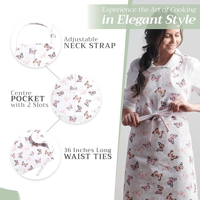 Maison d' Hermine 100% Cotton Apron for women with Pocket Kitchen Chef Apron for Men Cooking Gardening Server Waitress