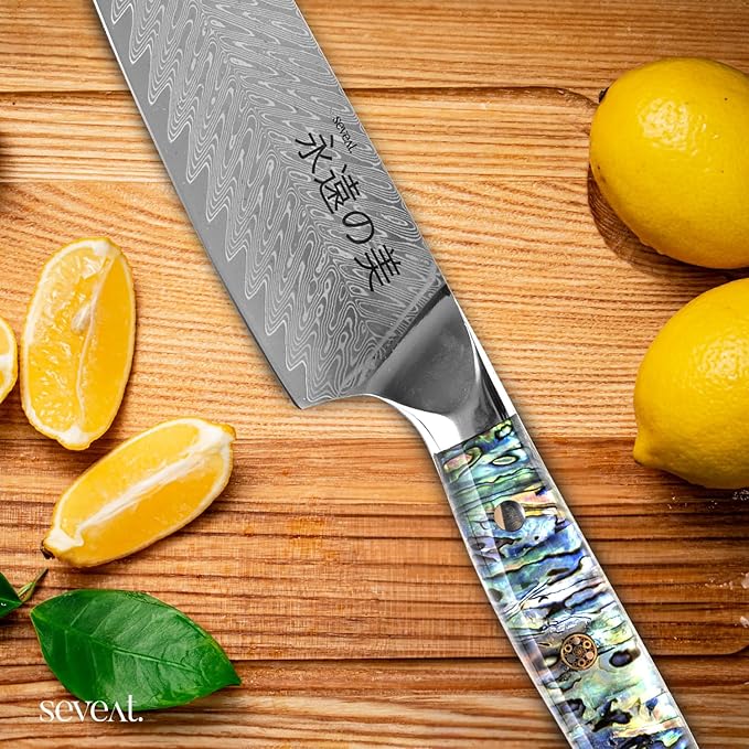 Damascus Kitchen Knife Set, 67-Layer Damascus Steel, Professional Chef Knives Set for Kitchen, Ergonomic Wood & Resin Handle (Blue, 3 pieces with Shell Handle)