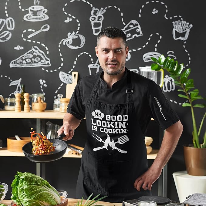 100% Cotton, Black Funny Aprons for Men, Dad, Husband - Birthday, Father’s Day Grilling Gifts for Papa, Husband.