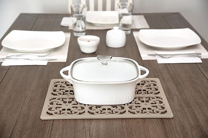 GASARÉ, Extra Large, Thick, Silicone Trivet for Hot Dishes, Pots, and Pans, Heat Resistant Mat for Countertop, Hot Pad for Kitchen, Easy to Clean, 16 x 12 x 3/8 Inches, Taupe