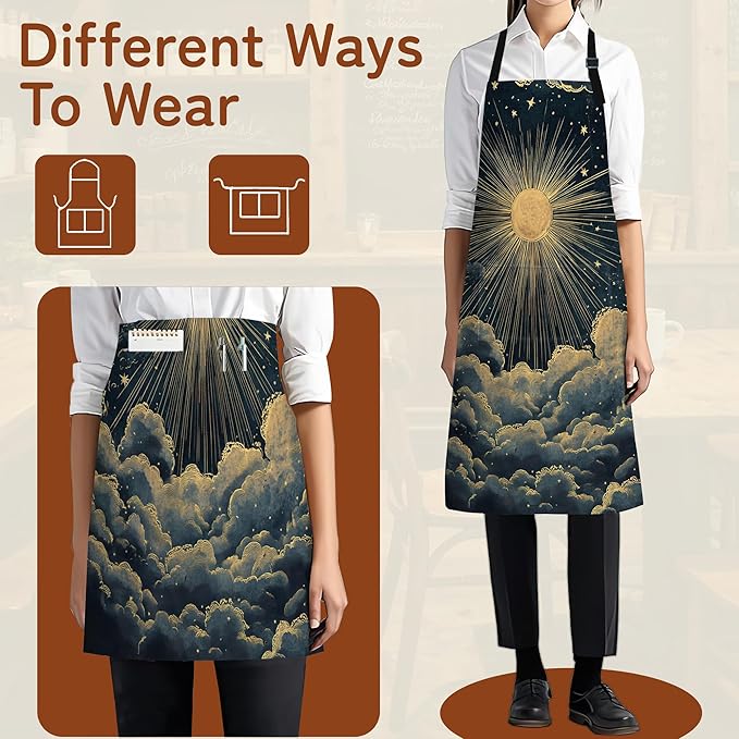 Apron with Pockets for Women, Adjustable Kitchen Cooking BBQ Chef Apron, Gifts for Mom Birthday, or Holidays