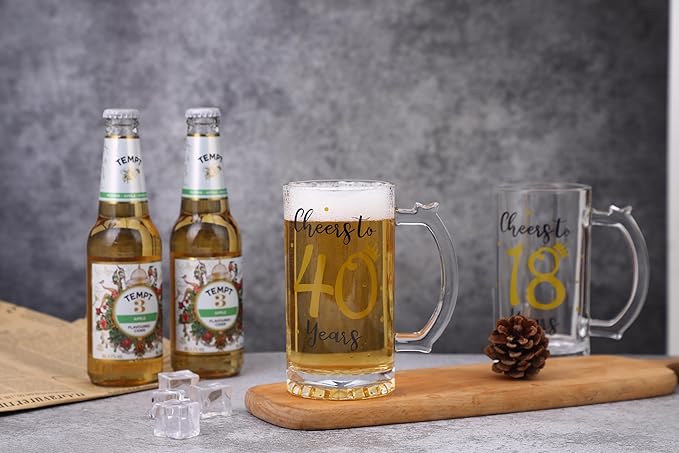 40th Birthday Gift，Men and Women Cheering 40th Birthday Beer Mugs，Cheers to the 40th Anniversary Beer Glass，40th Birthday Party Wedding Anniversary Decorative Gift, 18 Ounce (Cheers to 40 Years)