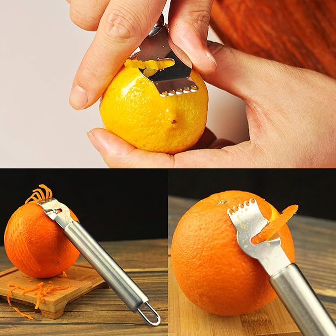 3-Pack Stainless Steel Citrus Zester Tool - Orange & Lemon Zester, Grater, Peeler, Twist Tool, Cocktail Garnish for Kitchen & Bar, Dishwasher Safe