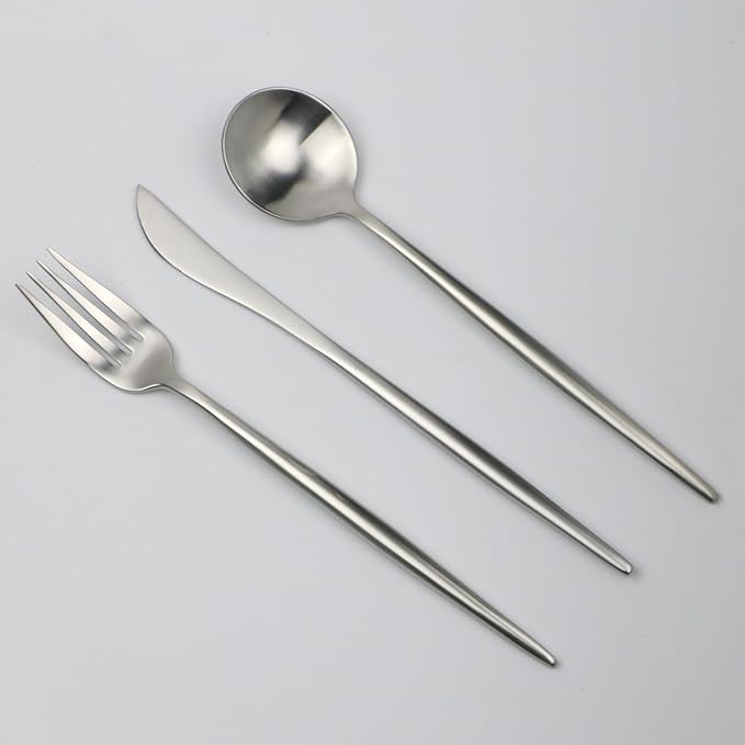 5-Piece 18/10 Stainless Steel Silver Flatware Set, Serive for 1, With Fork Spoons Knife Teaspoon Dessert Fork for Home Kitchen Restaurant Hotel