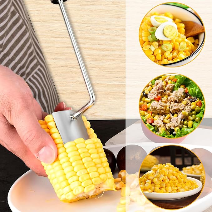 2PCS Corn Cob Stripper Tool - Long Handle Stainless Steel Corn Peeler for Corn on the Cob, Quick & Easy-to-Use Corn Cutter, Ideal for Kitchen Salads Tacos, 9.8×1.57×1.06in