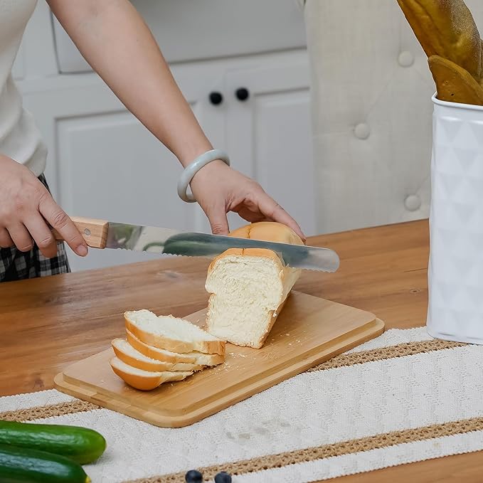 Extra Large Bread Box for Kitchen Countertop Corner Breadbox for Homemade Bread Metal White Diamond Pattern Embossed Storage Container Bin with Bamboo Lid Fits 2 Loaves of Bread