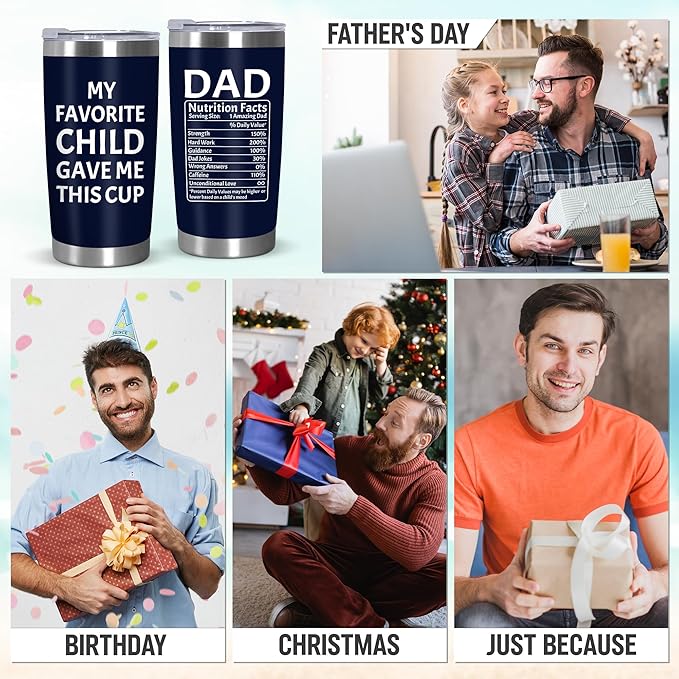 TEEZWONDER Christmas Birthday Gifts for Dad from Daughter Son Wife Kids - 20 oz Stainless Steel Insulated Coffee Tumbler - Grandpa Gift, Mens Birthday Gift Ideas