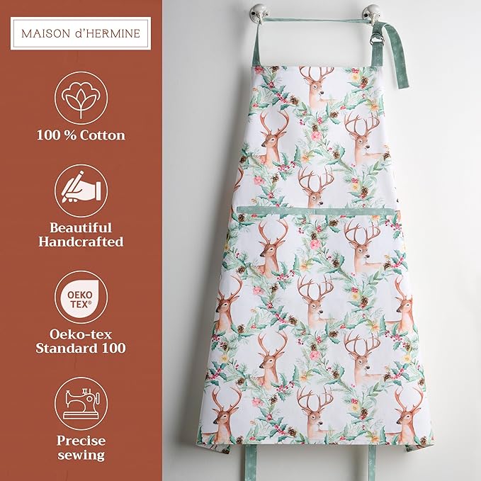 Maison d' Hermine 100% Cotton Apron for women with Pocket Kitchen Chef Apron for Men Cooking Gardening Server Waitress