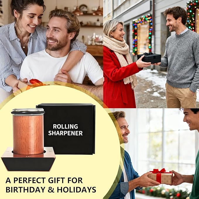 Rolling Knife Sharpener Kits, Kitchen Knife Sharpener with 15° & 20° Magnetic Angles, with Diamond & Ceramic Disc, Safe & Easy Pull-Through, Design for Pocket Knives & Home & Chefs & Cooks