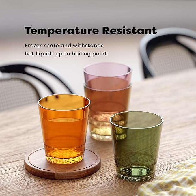 TOSSWARE RESERVE 12oz Stacking Double Old Fashioned - Diamond Base Color Series SET OF 4, Premium Quality, Tritan Dishwasher Safe & Heat Resistant Unbreakable Plastic Whiskey Glasses