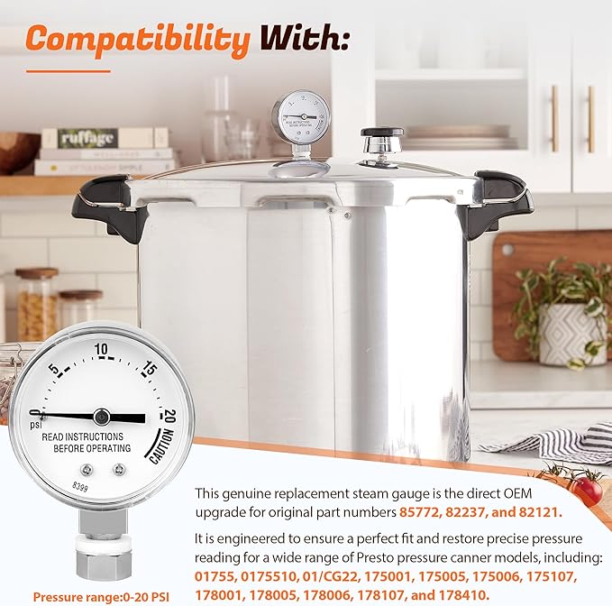 85772 Pressure Canner Steam Gauge,Presto Pressure Cooker Parts 82237 82121 for Presto Pressure Canner 01/CG22, 175001,175005,175006, 175107, 01781, 0178001,Pressure Cooker for Canning