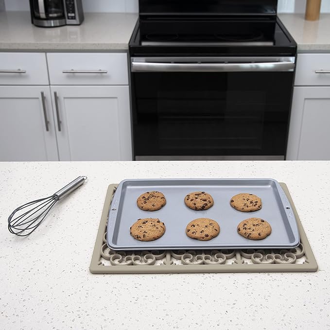GASARÉ, Extra Large, Thick, Silicone Trivet for Hot Dishes, Pots, and Pans, Heat Resistant Mat for Countertop, Hot Pad for Kitchen, Easy to Clean, 16 x 12 x 3/8 Inches, Taupe