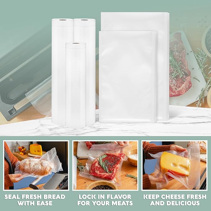 Avid Armor Vacuum Sealer Bags & Rolls – Heavy Duty, BPA-Free, Pre-Cut & Custom-Sized for Food Storage, Meal Prep & Sous Vide – 20 Pint, 30 Quart, 2 Rolls (11"x20ft), 1 Roll (8"x20ft)